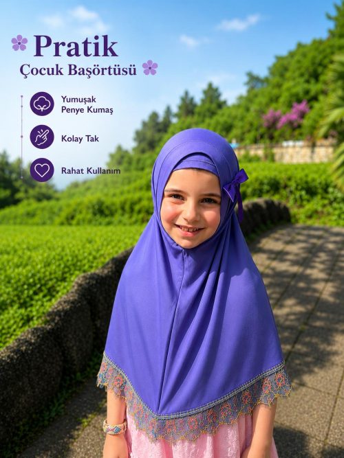 Mor Pratik Çocuk Başörtüsü